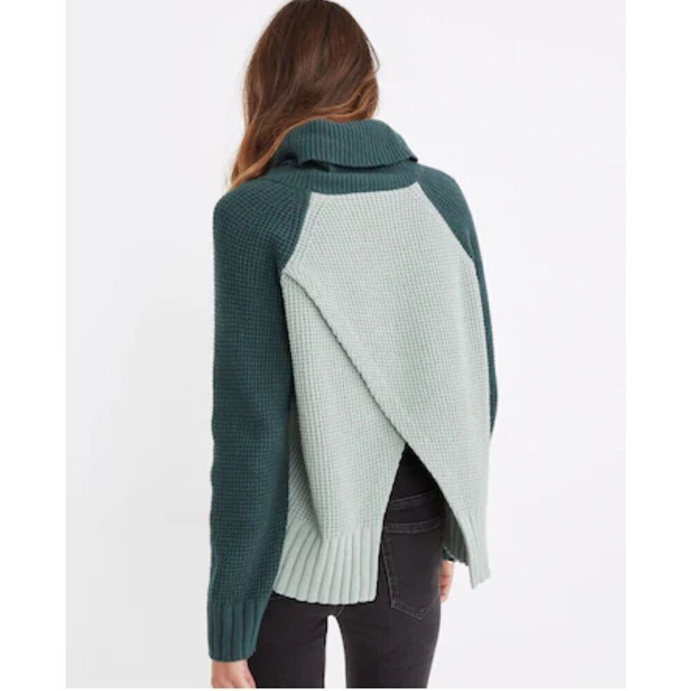 NWOT Madewell Colorblock Eastbrook Turtleneck Cross-Back Sweater in Cotton-Merin